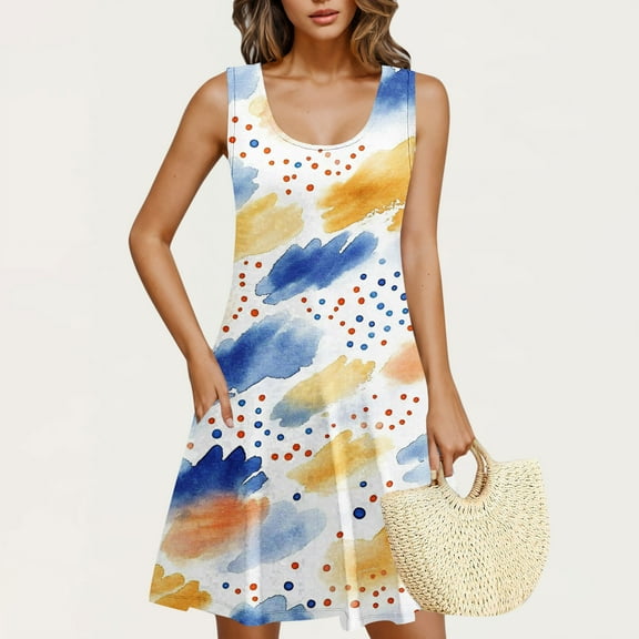 Xixinqiwan Summer Dresses for Women,Women Summer Tank Dress Casual Swing T Shirt Dresses Floral Printed Beach Cover up Loose Dress