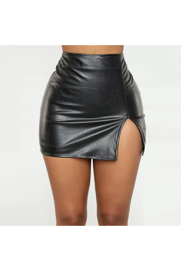 Women Summer Skirts Clearance under $5,Faux Leather Skorts for Woman Casual High Waisted Split PU Leather Skorts Tight Wrap Hip Mini Skirts