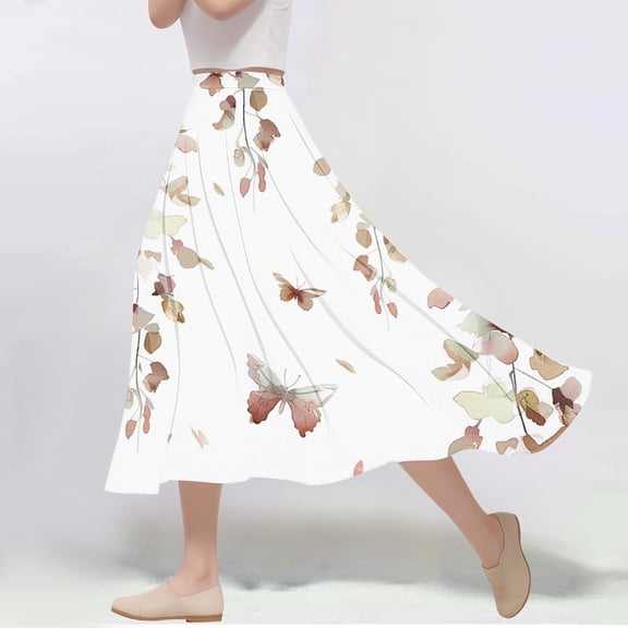 Xixinqiwan Women Summer Skirts Clearance under $5,Women's Summer Floral Maxi Skirt Beach Casual Elastic Waist A Line Skirt Trendy Flowy Long Skirt