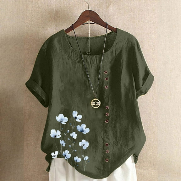 Xixinqiwan Women Tops Short Sleeves,Floral Short Sleeve Tops Casual Crew Neck Loose T Shirts Cute Going Out Summer Tee Shirts Fashion Outfits