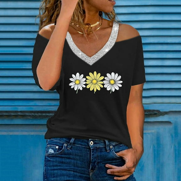 Xixinqiwan Women Tops Short Sleeves,Summer T Shirts for Women Workout Plus Size Tops V Neck Short Sleeve Gym Shirts Casual Loose Fit Basic Tees