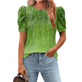 thumbnail image 1 of Xixinqiwan Women Tops Short Sleeves,Womens Summer Tops for 2025 Puffed Sleeves Casual Crew Neck Pleated Tops Blouses Fashion Botton Up Shirts, 1 of 7