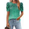 thumbnail image 1 of Xixinqiwan Women Tops Short Sleeves,Womens Summer Tops for 2025 Puffed Sleeves Casual Crew Neck Pleated Tops Blouses Fashion Botton Up Shirts, 1 of 7