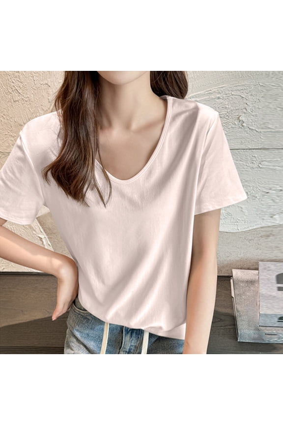 Women Tops ,Womens Deep V Neck T Shirts Summer Casual Short Sleeve Tops Loose Fit Basic Tee
