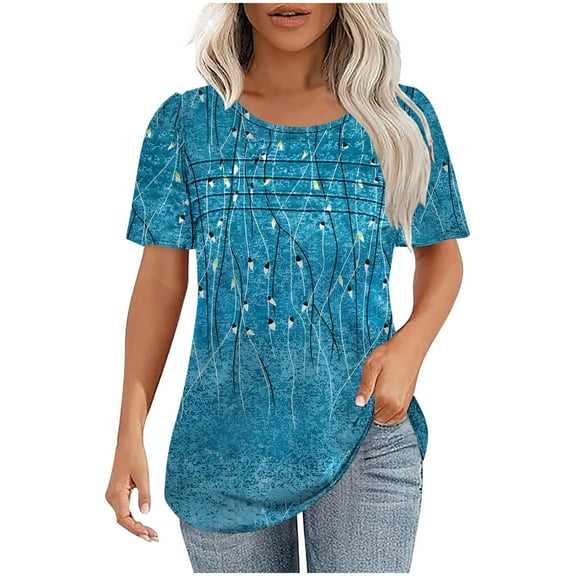 Xixinqiwan Women Tops under $10.00,Women Short Sleeve Tops Dressy Casual Shirts Tunic Crew Neck Blouses Short Sleeves 2025 Fashion Navy M