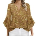 thumbnail image 1 of Xixinqiwan Women Tops under $10.00,Womens 3/4 Sleeve Shirts Casual Summer Tshirts Tops Dressy V-neck Fashion Spring Clothes Gold 2XL, 1 of 6