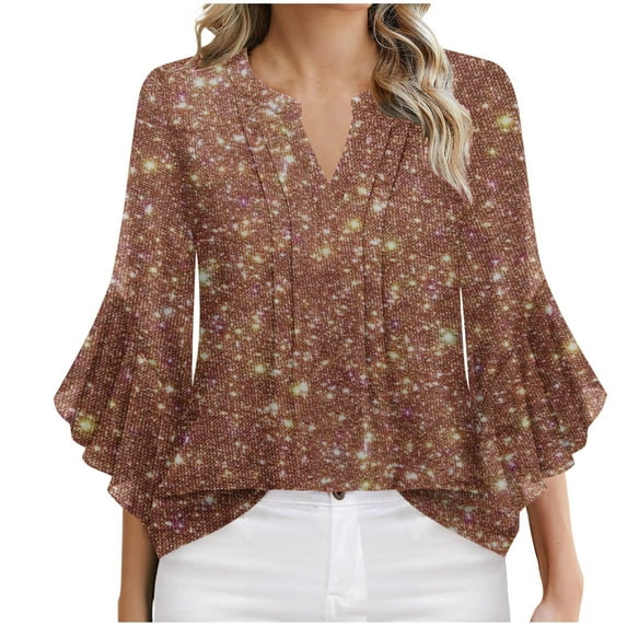 Xixinqiwan Women Tops under $10.00,Womens 3/4 Sleeve Shirts Casual Summer Tshirts Tops Dressy V-neck Fashion Spring Clothes Rose Gold XL