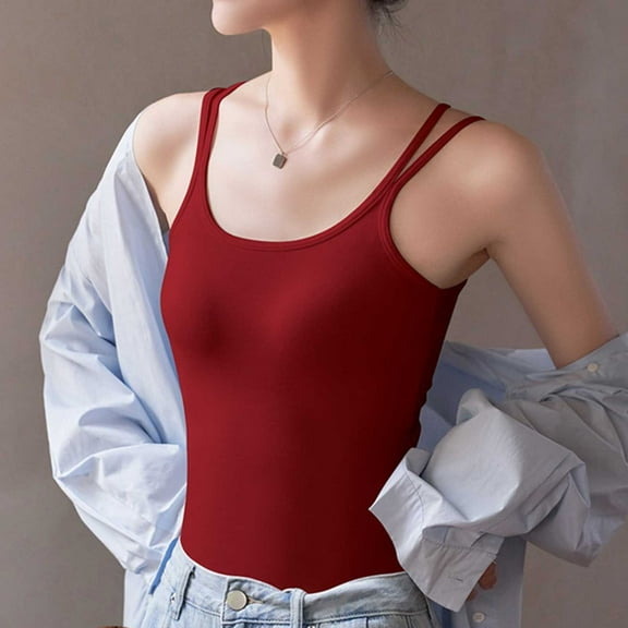 Xixinqiwan Women Tops, Womens Camisole Tops Spaghetti Strap Tank Top Double Lined Summer Crop Tops with Built in Pads