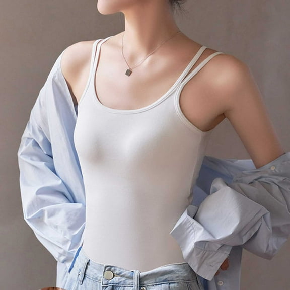 Xixinqiwan Women Tops, Womens Camisole Tops Spaghetti Strap Tank Top Double Lined Summer Crop Tops with Built in Pads