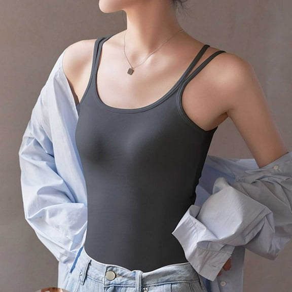 Xixinqiwan Women Tops, Womens Camisole Tops Spaghetti Strap Tank Top Double Lined Summer Crop Tops with Built in Pads