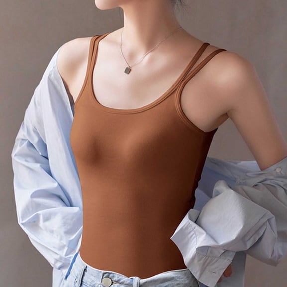Xixinqiwan Women Tops, Womens Camisole Tops Spaghetti Strap Tank Top Double Lined Summer Crop Tops with Built in Pads