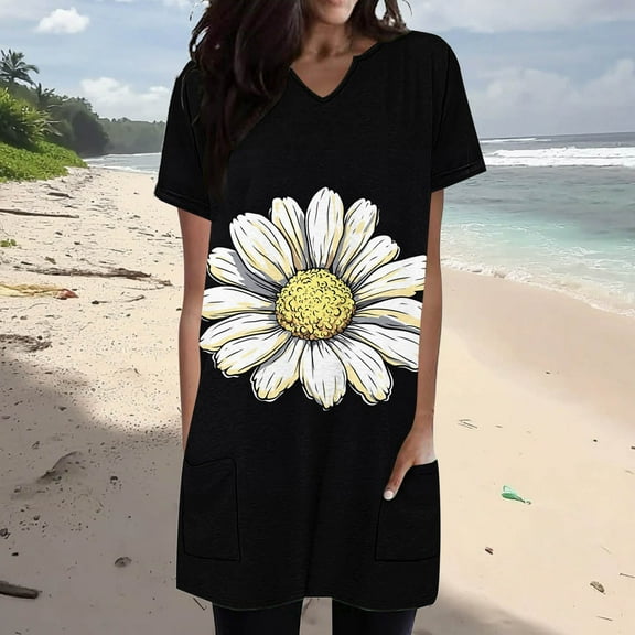 Xixinqiwan Women Tops,Women's Floral T Shirts Cute Graphic Tees Funny Print Summer Casual Short Sleeve V Neck Tee Tops