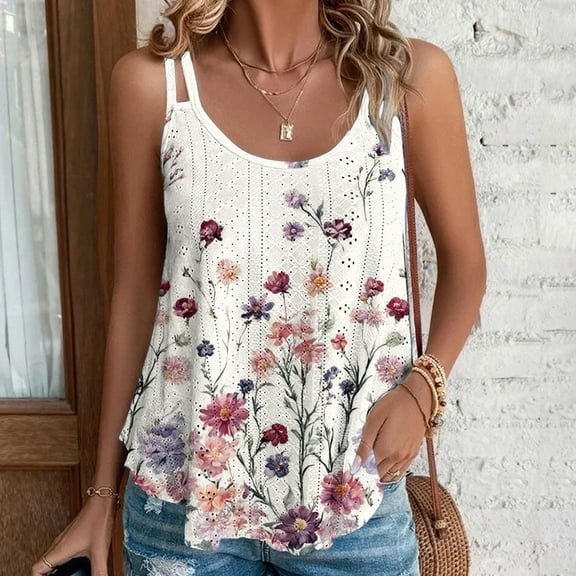 Xixinqiwan Women Tops,Women's Summer Loose Tank Scoop Neck Sleeveless Shirts Floral Print Pattern Tunic Blouse Camisole Top