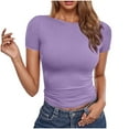 thumbnail image 1 of Xixinqiwan Women Tunic Blouse,Fashion Womens Round Neck Short Sleeve T-shirtss Tee Summer Solid Clothes Blouse Clearance Clothes under $5.00, 1 of 6
