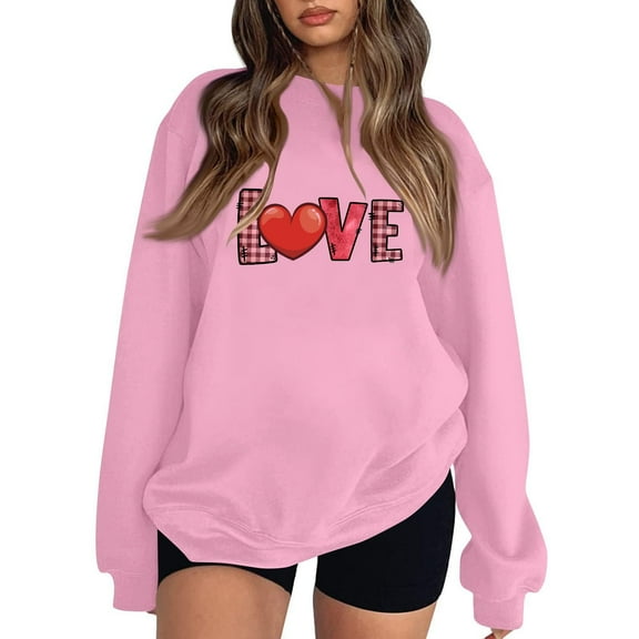 Xixinqiwan Women Valentine's Day Long Sleeve Shirt,Funny 2025 Love Heart Printed Pullover Tops Lightweight Soft Crewneck Dressy Workout Tops for Gifts