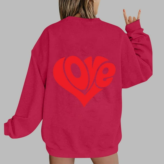 Xixinqiwan Women Valentine's Day Long Sleeve Shirt,Women Love Heart Graphic Pullover Sweatshirt Long Sleeve Casual Valentines Gifts Pullover Tops