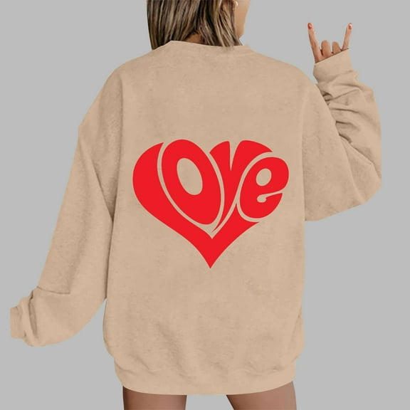 Xixinqiwan Women Valentine's Day Long Sleeve Shirt,Women Love Heart Graphic Pullover Sweatshirt Long Sleeve Casual Valentines Gifts Pullover Tops