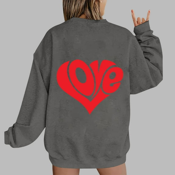 Xixinqiwan Women Valentine's Day Long Sleeve Shirt,Women Love Heart Graphic Pullover Sweatshirt Long Sleeve Casual Valentines Gifts Pullover Tops