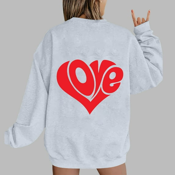 Xixinqiwan Women Valentine's Day Long Sleeve Shirt,Women Love Heart Graphic Pullover Sweatshirt Long Sleeve Casual Valentines Gifts Pullover Tops