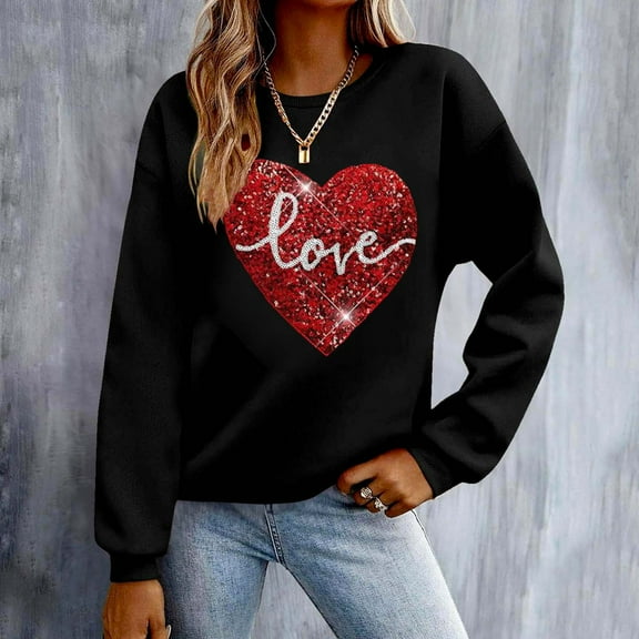 Xixinqiwan Women Valentine's Day Long Sleeve Shirt,Womens Cute Leopard Love Heart Valentines Shirt Gift Teacher Valentine Sweatshirt