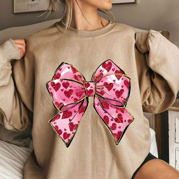 Xixinqiwan Women Valentine's Day Long Sleeve Shirt,Womens Heart Print Crewneck Graphic Shirt Lightweight Comfortable Sweatshirt Long Sleeve Pullover