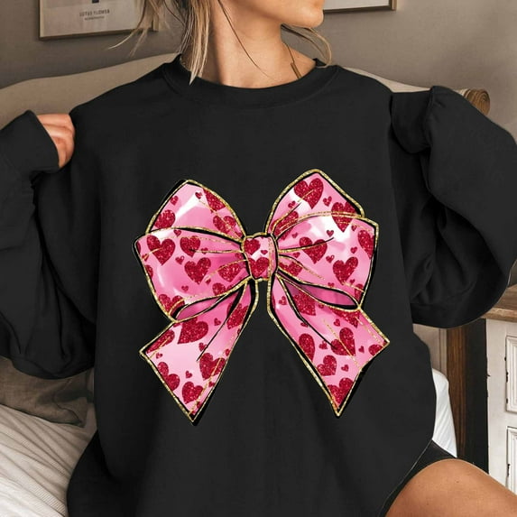 Xixinqiwan Women Valentine's Day Long Sleeve Shirt,Womens Heart Print Crewneck Graphic Shirt Lightweight Comfortable Sweatshirt Long Sleeve Pullover
