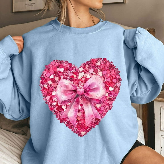 Xixinqiwan Women Valentine's Day Sweatshirt,Women Girls Plus Size Long Sleeve Shirts Cute 3D Colorful Heart Pattern Graphic Tees Loose Fit Cozy Pullovers