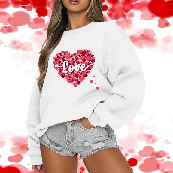 Xixinqiwan Women Valentines Day Sweatshirt,Women Valentine Heart Sweatshirt Vintage Pullover Tops Valentines Gifts for Girlfriend Wife