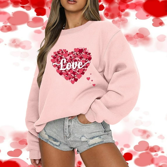 Xixinqiwan Women Valentines Day Sweatshirt,Women Valentine Heart Sweatshirt Vintage Pullover Tops Valentines Gifts for Girlfriend Wife