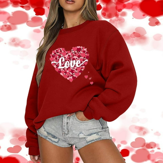 Xixinqiwan Women Valentines Day Sweatshirt,Women Valentine Heart Sweatshirt Vintage Pullover Tops Valentines Gifts for Girlfriend Wife