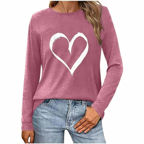 Xixinqiwan Women's 2025 Valentines Day T Shirts,Women Girls Plus Size Long Sleeve Shirts Cute 3D Colorful Heart Pattern Graphic Tees Loose Fit Cozy Tunic Blouse