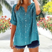 Xixinqiwan Women's Boho Tops Floral Printed T Shirts V Neck Short Sleeve Summer Blouse Tunic Going Out Vacation Top