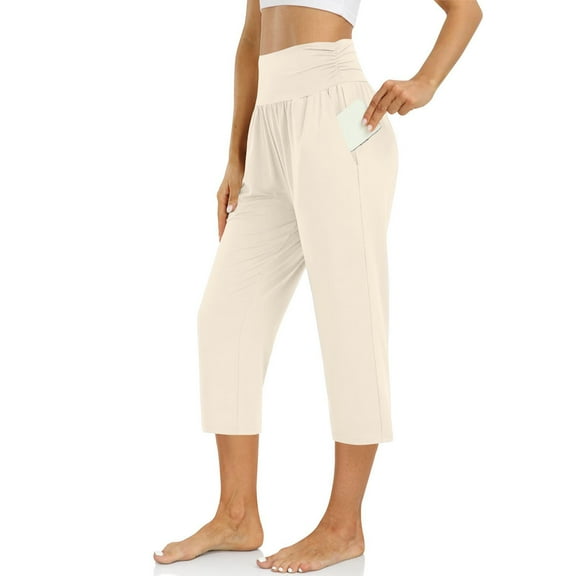 Xixinqiwan Women's Capri Sweatpants Loose Wide Leg Cropped Capri Lounge Workout Yoga Jogger Pants
