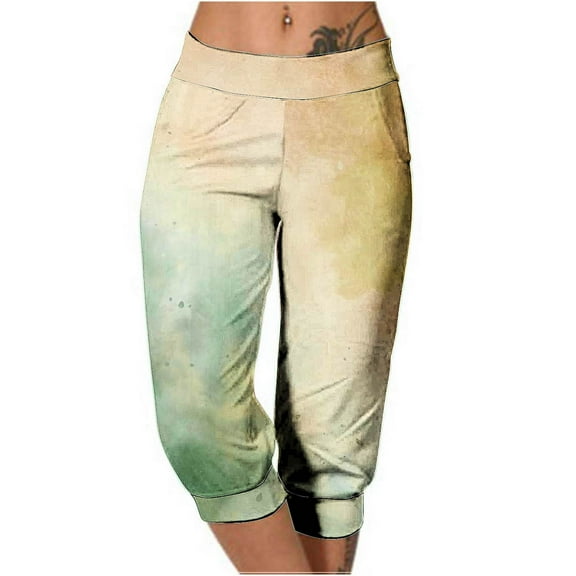 Xixinqiwan Women's Capri Yoga Pants Tie-dye Wide Leg Loose Stretch Athletic Sweatpants Causal Cropped Pajama Pants with Pockets