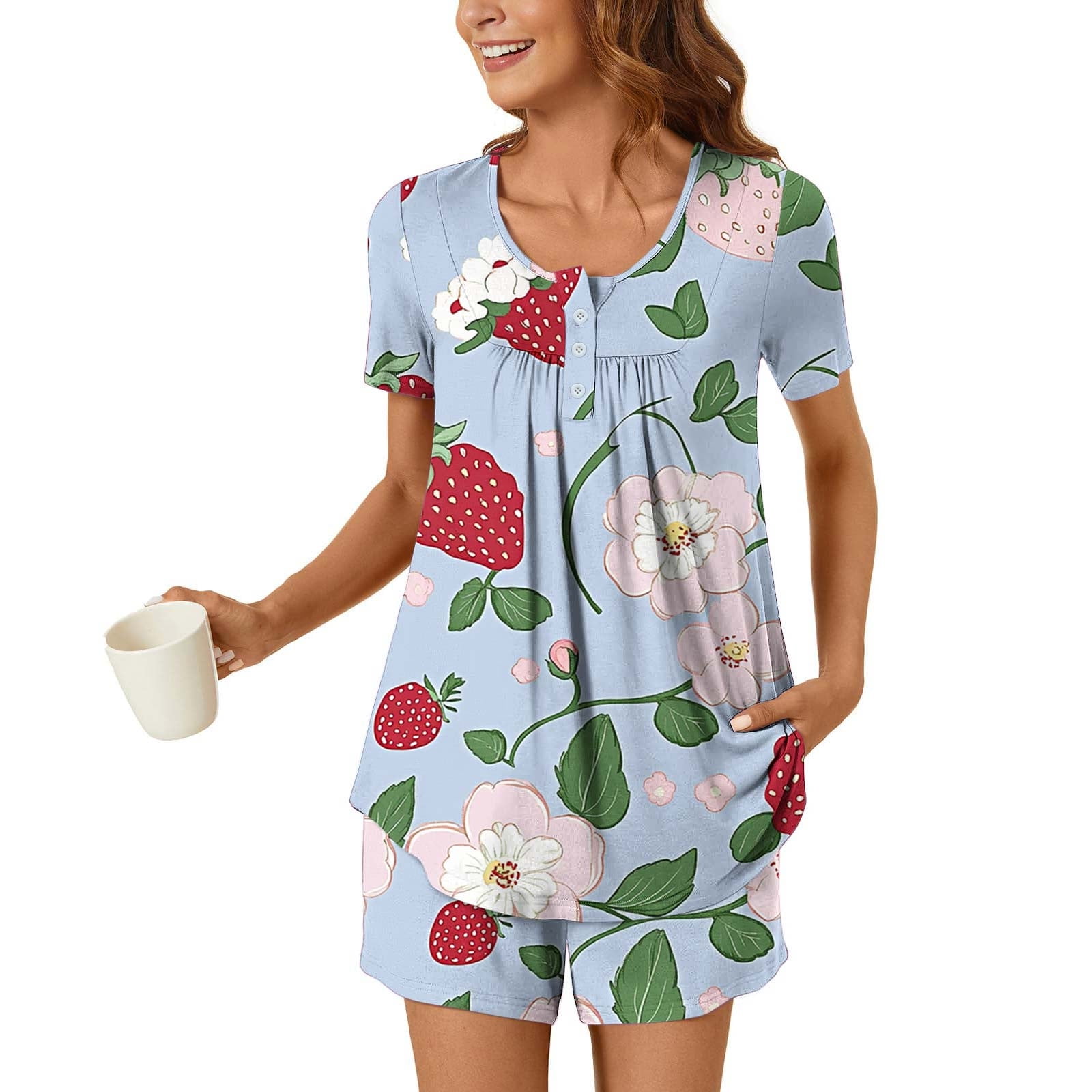 Xixinqiwan Women's Cotton Pajama Set,Women's Cotton Lounge Sets Short ...