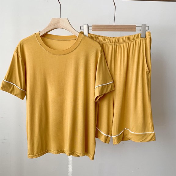 Xixinqiwan Women's Cotton Pajama Set,Womens 2 Piece Soft Short Sleeve Top and Shorts Sleepwear Round Neck Pjs Lounge Set with Pockets