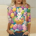 thumbnail image 1 of Xixinqiwan Women's Easter Tops Plus Size,Happy Easter 3/4 Sleeve Women's Tops Dressy Bunny Eggs Print Trendy Pullover Shirts Crewneck Holiday Blouse, 1 of 5