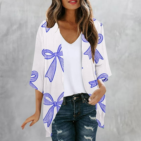 Xixinqiwan Women's Floral Print Kimono Cardigan Half Sleeve Shawl Chiffon Cardigan Casual Loose Tops Beach Cover Ups