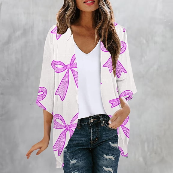 Xixinqiwan Women's Floral Print Kimono Cardigan Half Sleeve Shawl Chiffon Cardigan Casual Loose Tops Beach Cover Ups