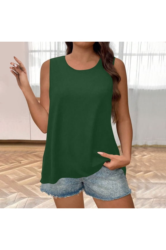 Women's Flowy Tank Tops Stretchy Wrinkle Resistant Round Neck Tank Shell Plus Size Tunic Tops
