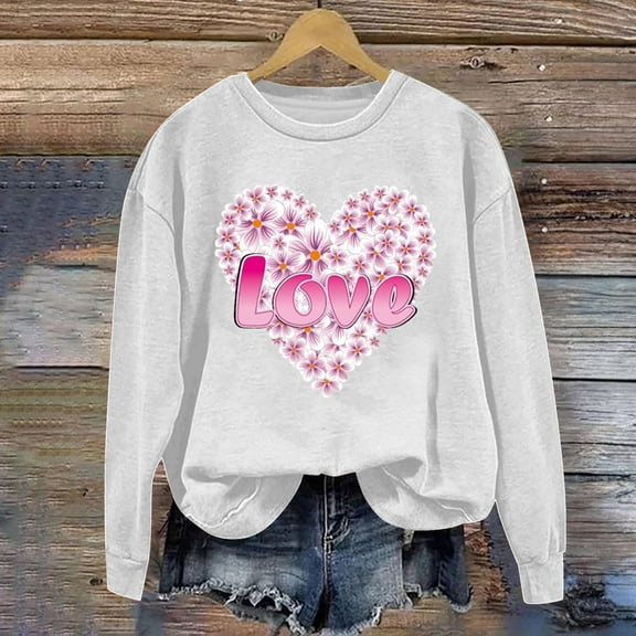 Xixinqiwan Women's Hoodies Valentine's Sweatshirt,Women Valentines Day Lovers Sweaters Casual Round Neck Hoodless Sweatshirts Pullover Tops