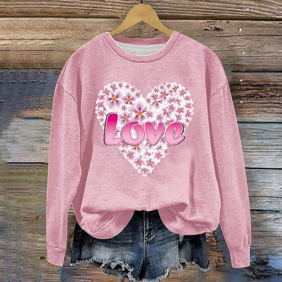 Xixinqiwan Women's Hoodies Valentine's Sweatshirt,Women Valentines Day Lovers Sweaters Casual Round Neck Hoodless Sweatshirts Pullover Tops