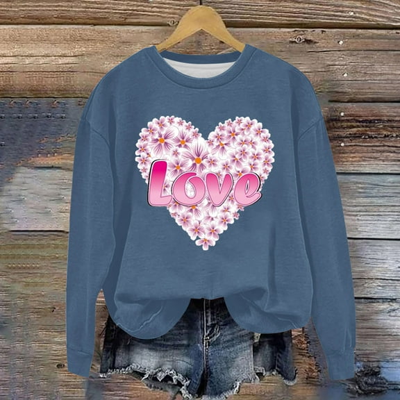 Xixinqiwan Women's Hoodies Valentine's Sweatshirt,Women Valentines Day Lovers Sweaters Casual Round Neck Hoodless Sweatshirts Pullover Tops