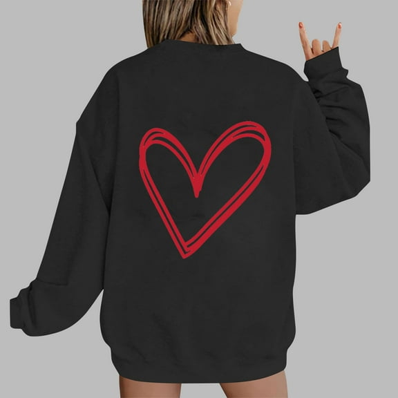 Xixinqiwan Women's Hoodies Valentine's Sweatshirt,Womens Casual Crewneck Pullover Tops Cute Loose Fit Sweatshirt Valentine's Day Blouse