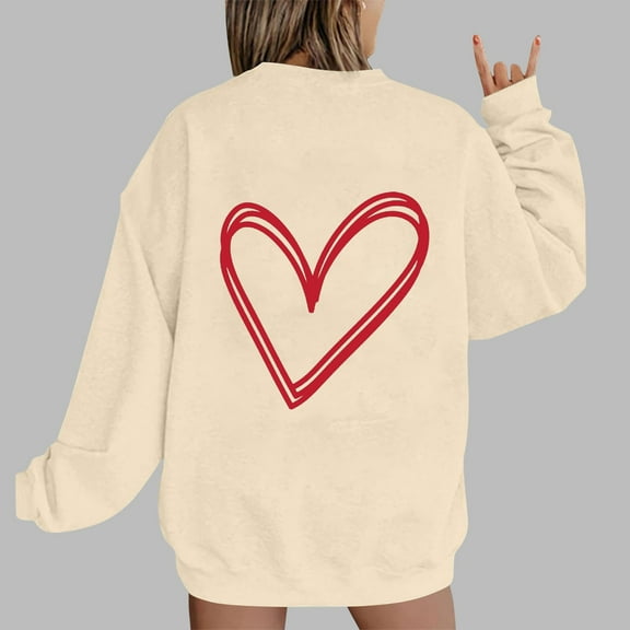 Xixinqiwan Women's Hoodies Valentine's Sweatshirt,Womens Casual Crewneck Pullover Tops Cute Loose Fit Sweatshirt Valentine's Day Blouse