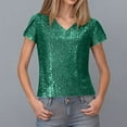 thumbnail image 1 of Xixinqiwan Women's New Solid Color Sequin Glitter Flower Short Sleeve V-neck Top T-shirt, 1 of 9