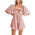 thumbnail image 1 of Xixinqiwan Women's Off Shoulder Rompers Short Sleeve Elastic Shoulder One-piece Shorts Loose Fit Dressy Jumpsuit, 1 of 8
