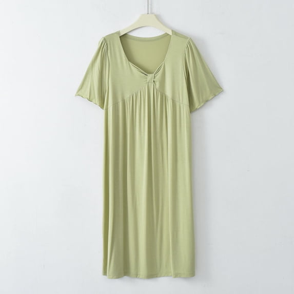 Xixinqiwan Women's Plus Size Nightgown Modal Cotton Nightdress Short Sleeve Sleepwear Summer V Neck Long Nightwear Green XL