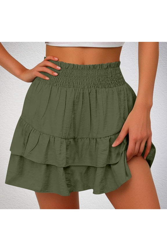 Women's Plus Size Skirt,Mini Skirts for Women Summer Casual Imitation Cotton Linen Pure Colour High-Waisted Pleated Large Hem Short Skirts
