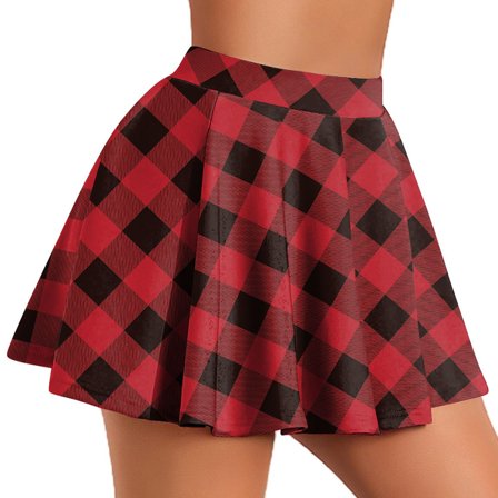 Xixinqiwan Women's Plus Size Skirt,Women's Mini Skirt Temperament High-Waisted Plaid Printed Pleated Short Skirts Comfy Stretchy for Everyday